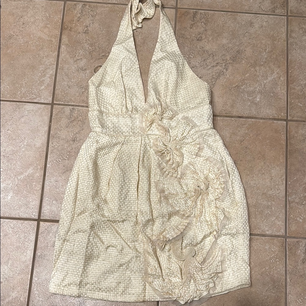 BCBGMaxAzria Cream Halter Wrap Dress